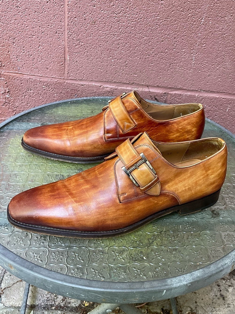 Magnanni Marco Brown Burnished Leather Monk Strap Loafer Dress Shoes Size 9.5